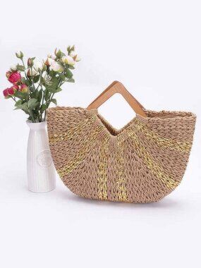 Fauxstraw Handmade Metallic Stripe Woodenhandlebag